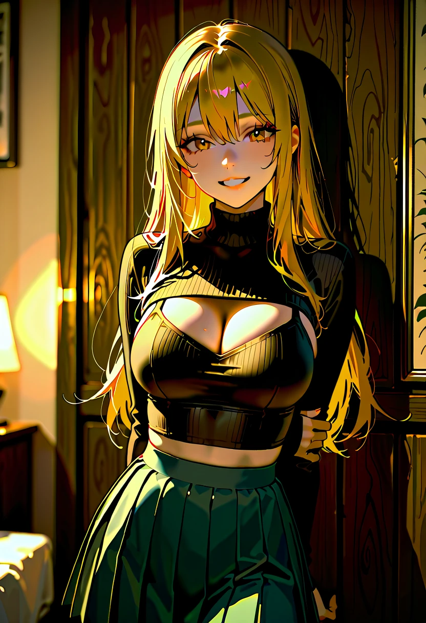 lum, NSFW, masutepiece, (Best Quality:1.2), (Sharp Focus:1.2),, 1 girl, Slim Girl,, (Blonde|light_Yellow hair), Cat ears,, Detailed face, 年轻|Cute face, blush, Evil smile,, Natural breasts, Thin arms,, White collared shirt and black tie, Black Choker,, In a modern office, Indoor