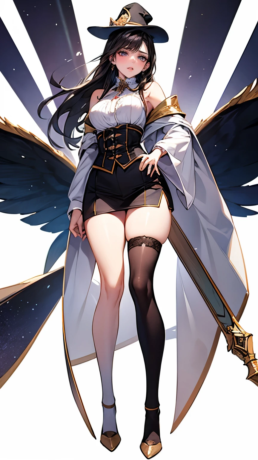 light skin color, white hair color long hair, Bigchest, 1:70,Squat and open your legs,Sexy expression,shyexpression,Nero,White wings, angelicales蹲着, Overhead halo, yellow eyes, a sexy pose, angelicales, angelicales标记,hyper HD, White hair, eBlue eyes.Squat down and open your legs