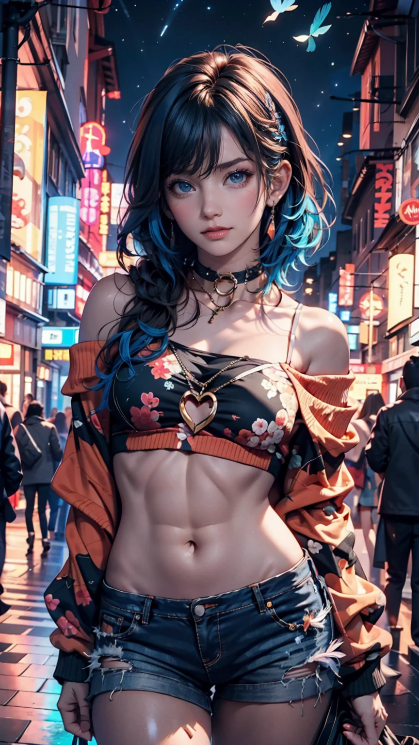 24 year old Japanese woman、Sexy proportions、Shortcuts、rainbow color hair color、put on a choker、Wear a black micro bikini、Moderately tanned、Taiwan Alley、Become a "Yeehaw"