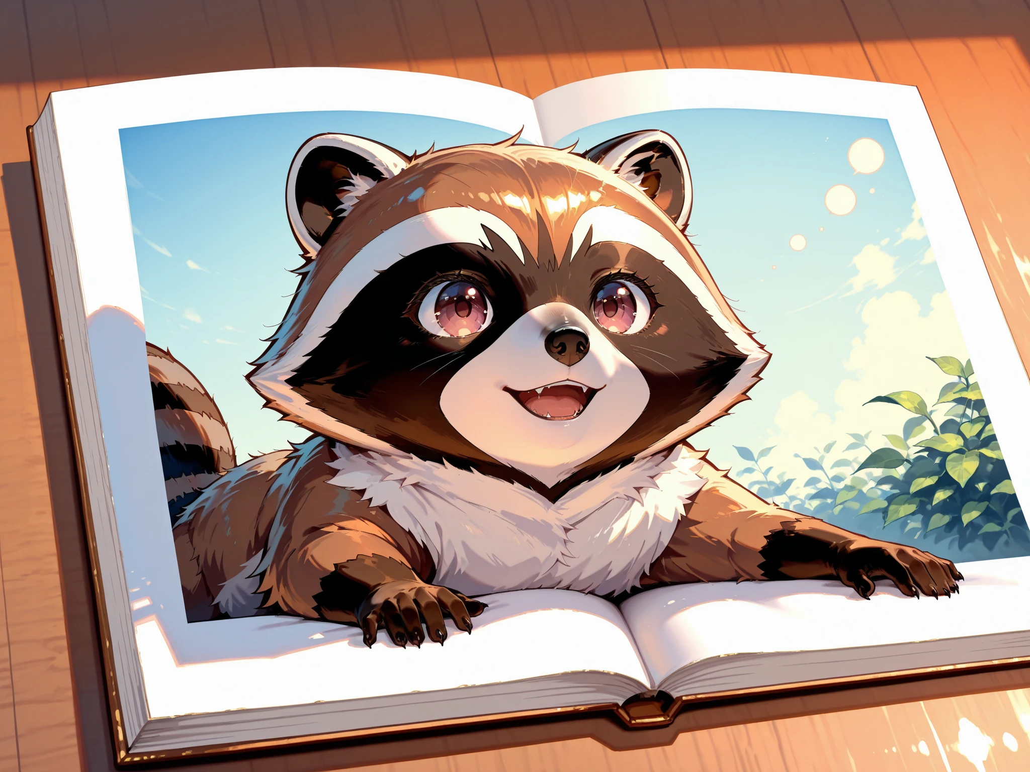 (Out frame of a picture book watercolor, pastel, hand-drawn dream world, watercolor smudges, thick outlines,raccoon )