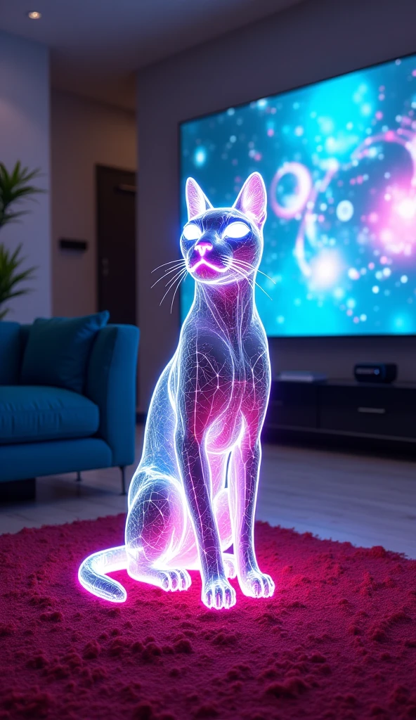 A pink electronic panther watching television