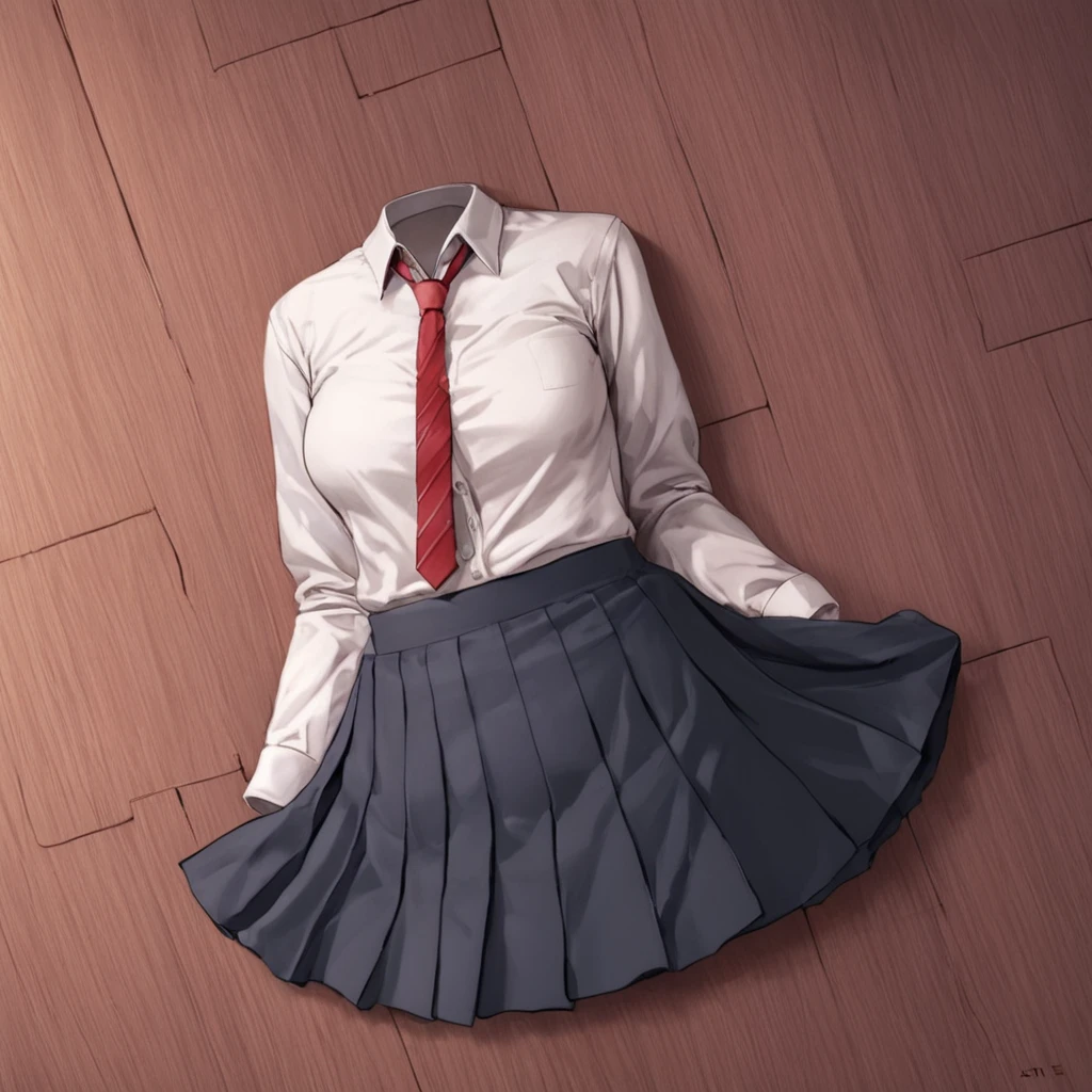 (invisible:1.5, no humans:1.5, headless:1.5, faceless:1.5), ( school skirt, dynamic pose:1.2), lying on bed, (big breast), (best quality, masterpiece:1.2), detailed cloth texture, detailed anime, super fine illustration