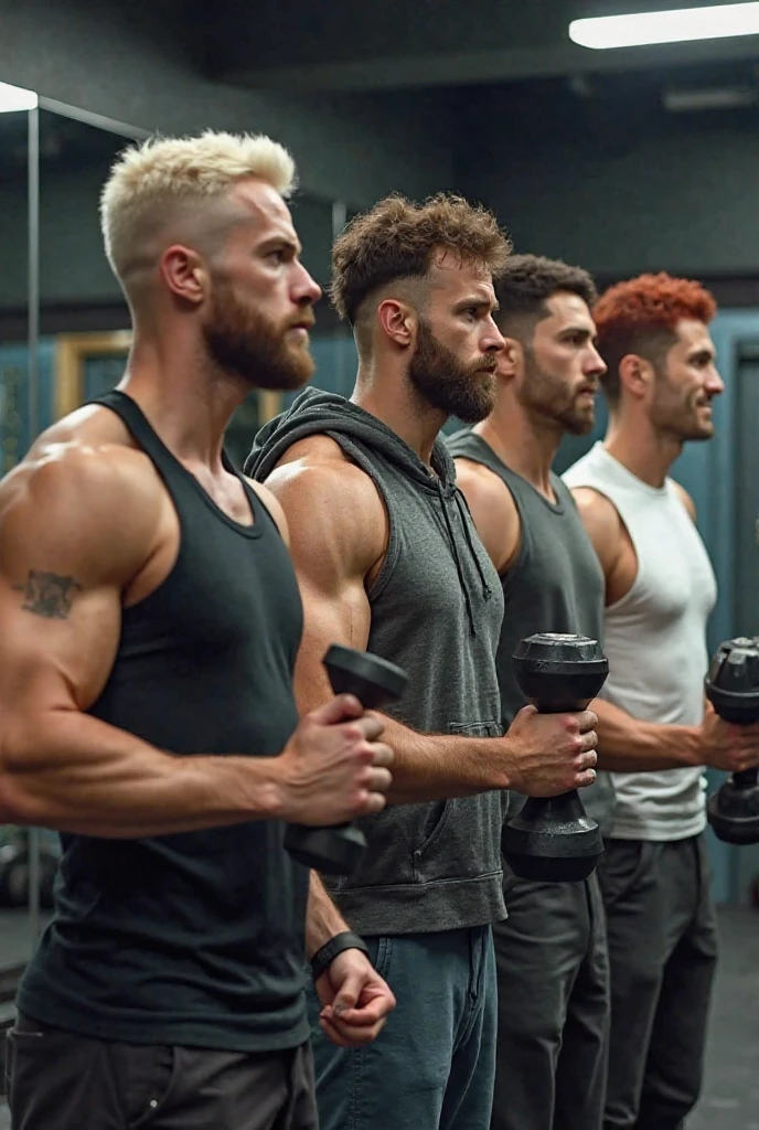 Strong men in their underwear with the big relief