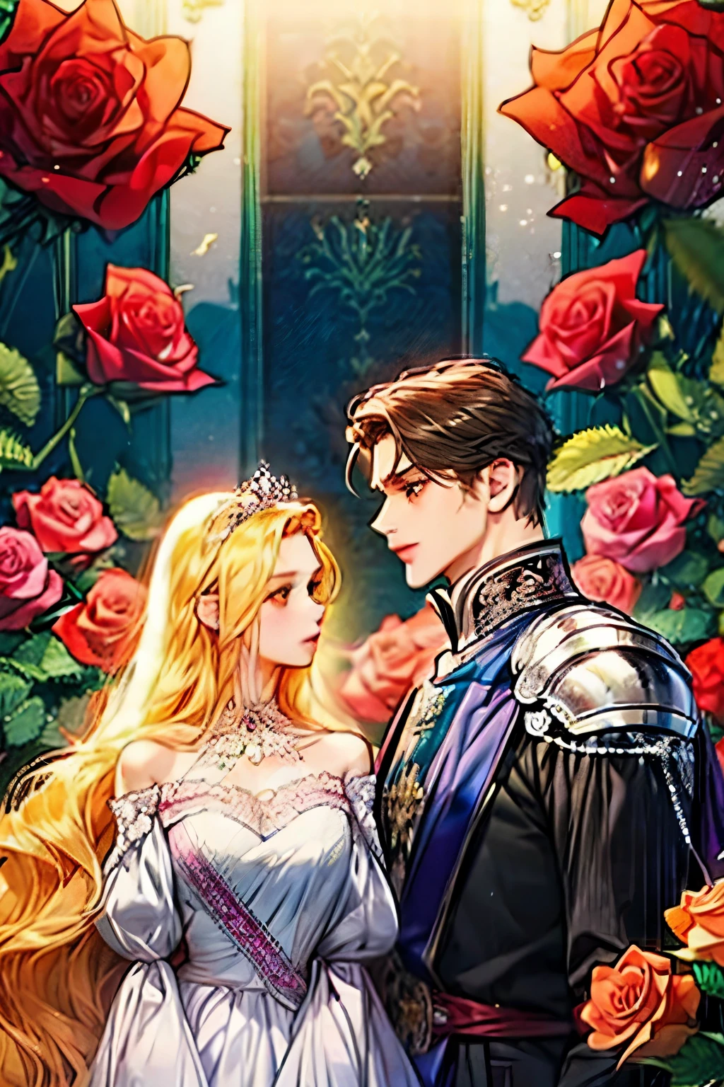 A knight and a mature princess. Roses.
