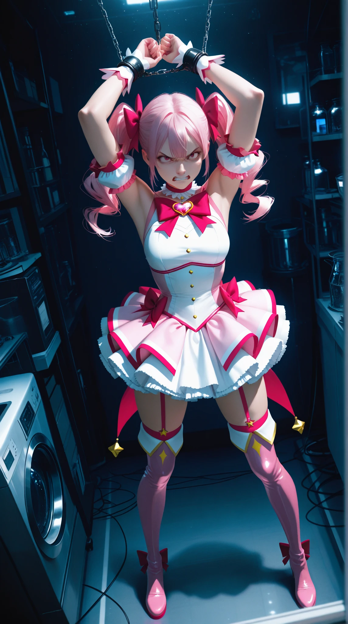 ((highest quality)),(超A high resolution),(Very detailed),(Detailed Description),((The best CG)),(masterpiece),Very detailedなアート、Small breasts、Whitening 1.5、(((Whitening 1.5)))、Clear skin quality、(((Black and pink l thigh-high socks:1.5)))、Ribbon hair ornament、(((Twin Tail Hairstyle 1.5)))Tying up hair、Glitter Necklace、Ultimate Beauty 1.5、((( 1.5)))、A gentle smile、(NSFW:1.5)(all girls are naked nude:1.5)