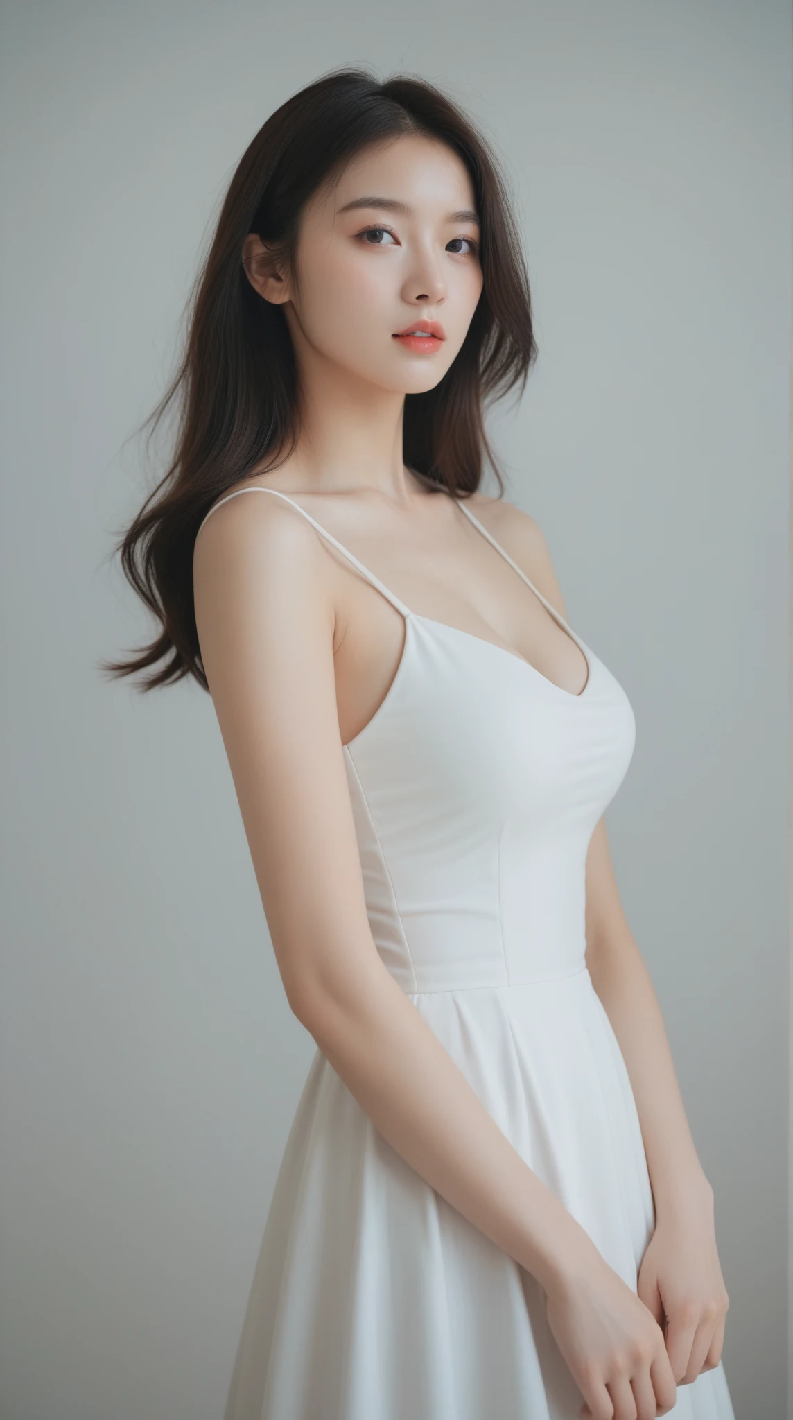 ((an asian model her name is Anny seductive dressed in white alone))