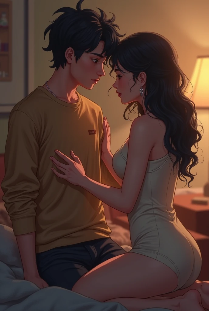 cute young woman in her cozy room with a man, teen girl wearing a T-shirt and ((panties)), man is wearing long pants, ((American)),  man is spanking teenage girl otk, man giving a young woman a firm spanking, girl looks embarrassed, Blush, depth of field