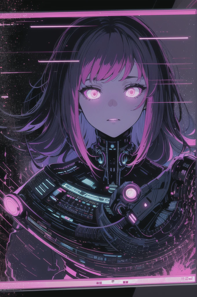 Futuristic monitor flickering to life in a dark room, corrupted red ...