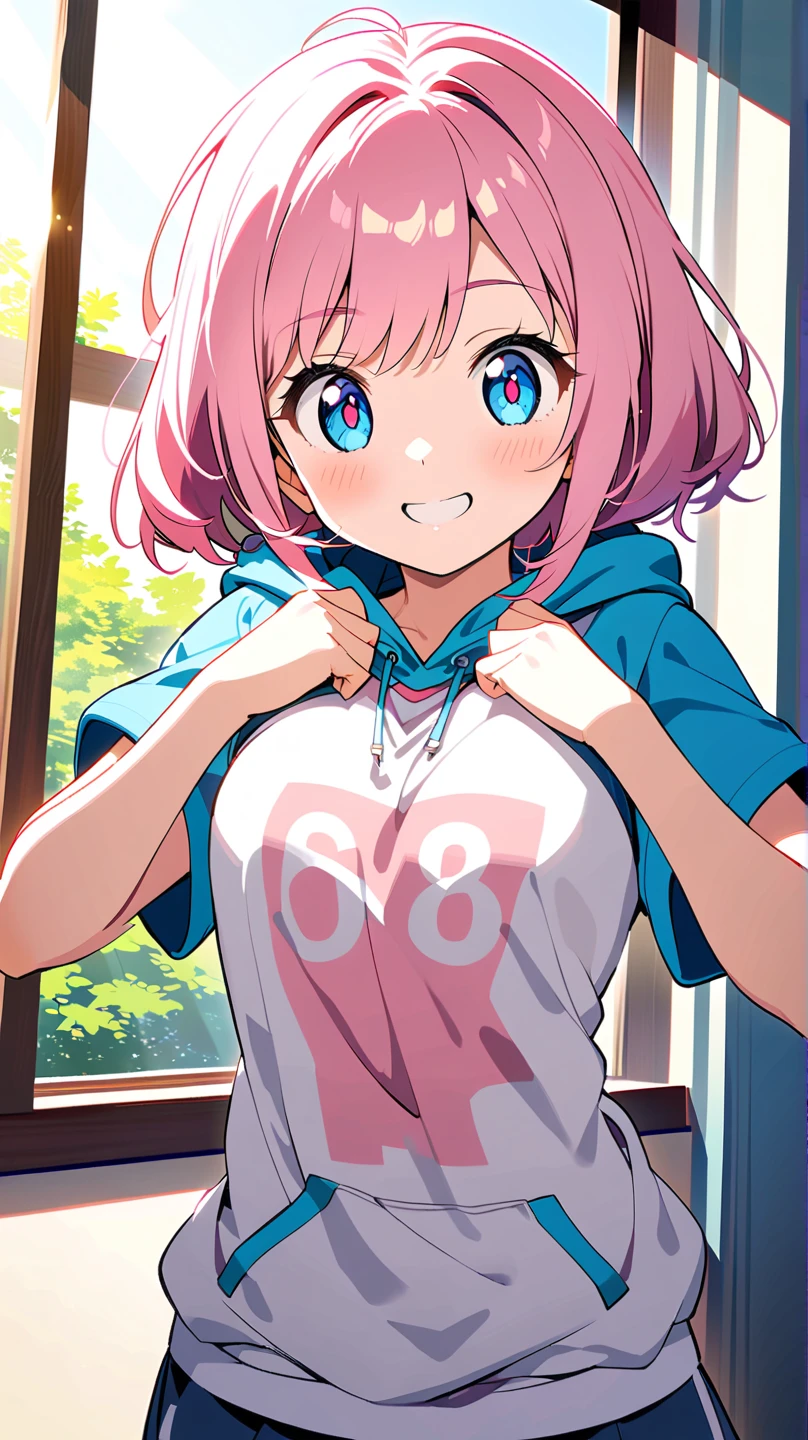 One Girl、Pink Hair、blue eyes、Twin tail hair、White Line Gradient Hair、Bangs are straight,Detailed Background, masterpiece,Small breasts、 Highest quality, smile, ornament, hoodie, Portraiture, Blue Neon, graffiti, dark, night, Glowing Eyes, ブラックライトのmasterpiece, Highest quality, One Girl,(((Beautiful pink ocean hair color)))、(Emerald blue eyes:1.5), , Yellow pubic hair growing in the eyes, (Large Breasts:1.2), break looking at viewer, break indoors, break (masterpiece:1.2), Highest quality,High resolution, unそれy 8k wallpaper, (shape:0.8), (Beautiful and beautiful eyes:1.6), Highly detailed face, Perfect lighting, Detailed CG, (Perfect hands, Perfect Anatomy)、Wistful face、Haa、Embarrassing expression(1:2)、Rough I breatheing、(((Legs wide open)))、(((White Background)))、White Background、Red face、blush、Embarrassing、Dynamic pose、whole body、Sweat、I breathe、Life-size model、panic、panic、((whole body))、Perfect hands、Perfect hands