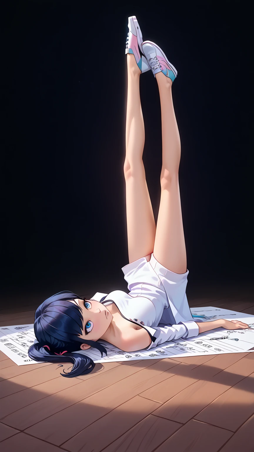 Emilia re:zero, purple eyes, Emilia, crown braid, x hair ornament, flower hair ornament, white hair, long hair, medium breasts, cartoon of a woman doing a handstand on a blue blanket, inspired by Rei Kamoi, beautiful anime girl squatting, anime pose, the anime girl is crouching, giantess art, high heels. anime style at pixiv, lying dynamic pose, 2 d anime style, jump pose, ikki tousen, ultra - high jump, nico robin, extreme pose