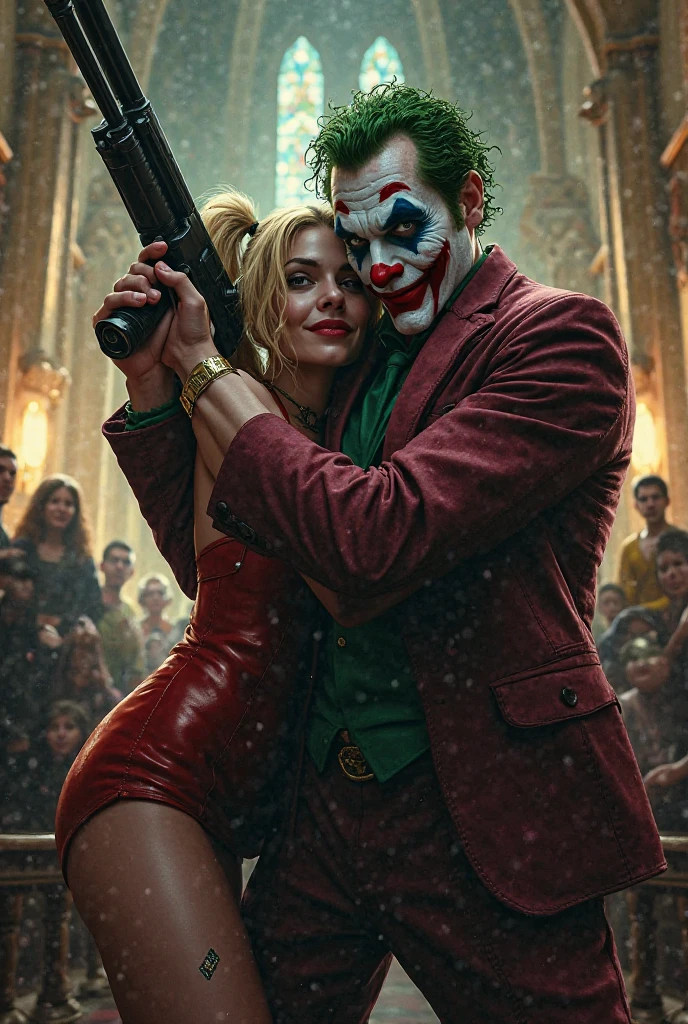 a detailed cartoon batman, batman the animated series, batman confronting the joker, harley quinn, henchmen, stopping a robbery, swanky setting, 90s cartoon art style, dramatic lighting, cinematic composition, highly detailed characters, vivid colors, masterpiece, (best quality,4k,8k,highres,masterpiece:1.2),ultra-detailed,(realistic,photorealistic,photo-realistic:1.37),extremely detailed eyes and face,longeyelashes,beautiful detailed eyes,beautiful detailed lips,dynamic action poses,cinematic camera angles,dramatic shadows,neon lighting,rain effects,moody atmosphere