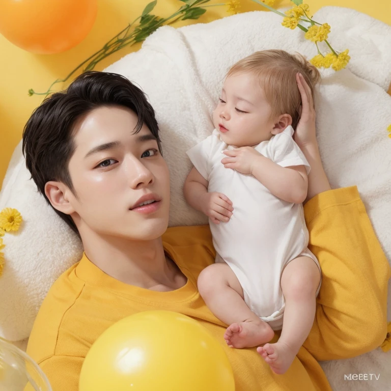 Make another image of Christopher Bang (Bangchan) Stray Kids leader. holding a baby in his arms while feeding her with a bottle 