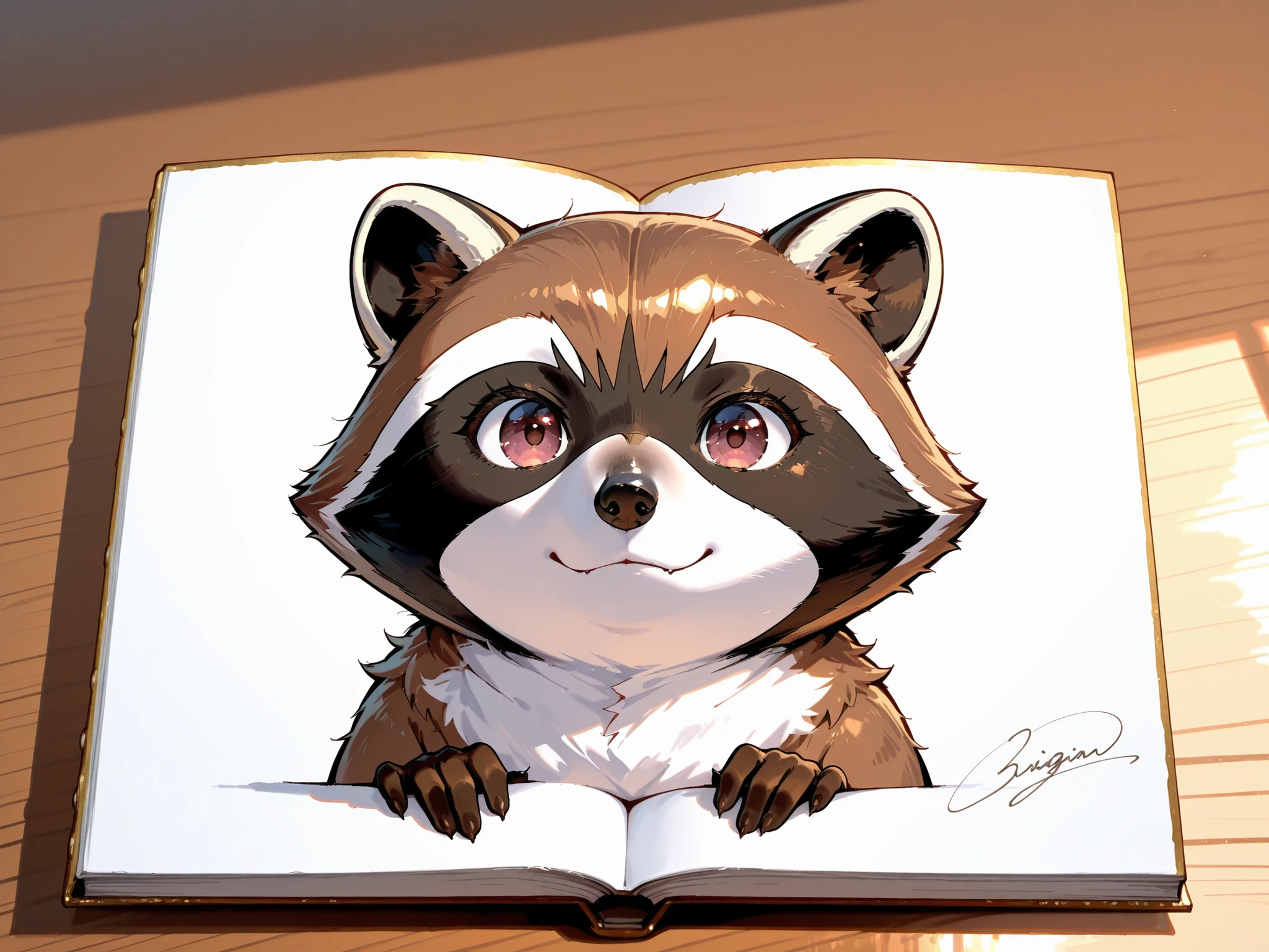 (Out frame of a picture book watercolor, pastel, hand-drawn dream world, watercolor smudges, thick outlines,raccoon )