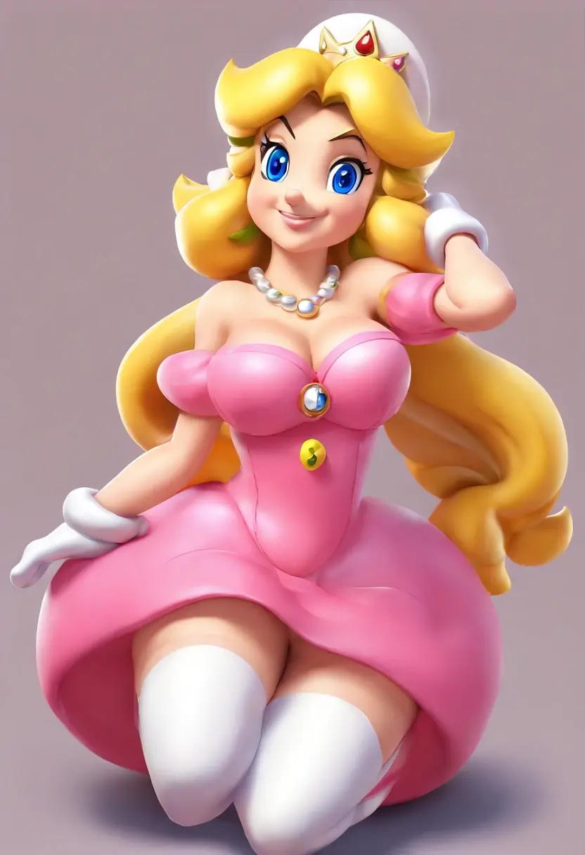 score_9, score_8_up, score_7_up, score_6_up, score_5_up, score_4_up, (princess peach), (front view), (oily skin), (long blonde hair), very large breasts, (pink tennis shirt), (deep cleavage), (white tennis skirt), (exposed panties), (cute white panties), sexy curves, big head, (solo), playing tennis, holding tennis racket, hitting tennis ball, pink lips, (blue eyes), looking to the side, concentrated expression, kissing expression, smiling, cute expression, sweating, heavy breathing (tennis ground background)