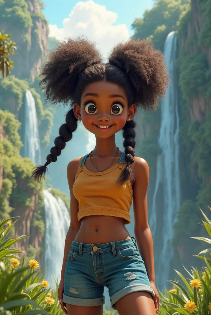 A cute brown skin solarpunk girl