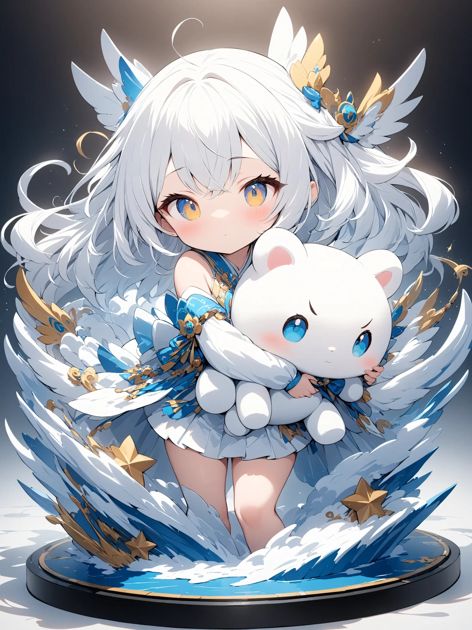 A cute white and blue fantasy creature、Star Fairy、stuffed toy、cg,stuffed toyにフォーカス、stuffed toy