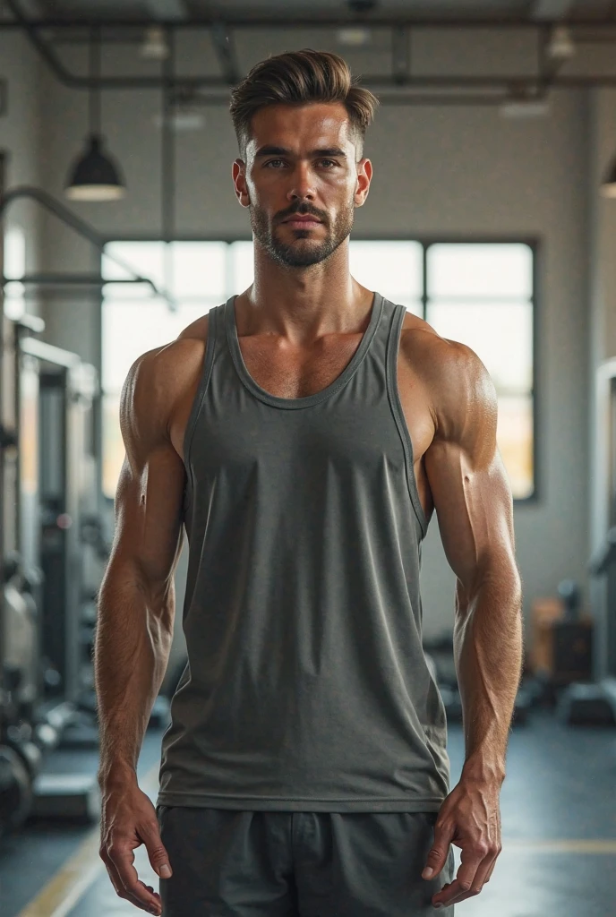 cinematic photo toned, male, full body, solo, briefs, loose tank top, photo, . 35mm photograph, film, bokeh, professional, 4k, highly detailed