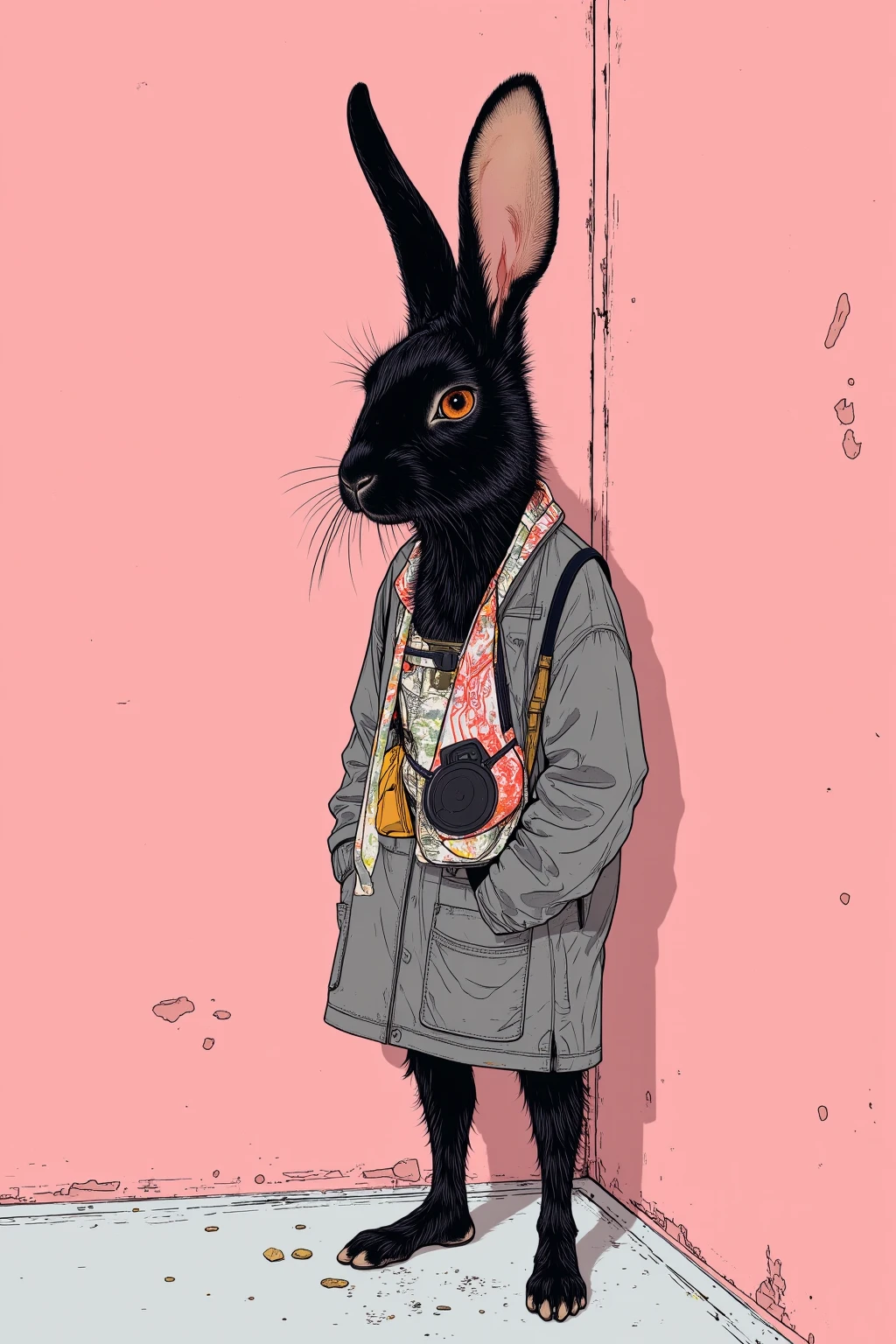 A rebellious rabbit with a nose ring and torn fishnet sleeves, leans against a graffiti-covered alley wall, oozing attitude and punk sensibility in every pose:1.5, rebellious rabbit:1.2, nose ring:1.2, torn fishnet sleeves:1.1, graffiti-covered alley wall:1.1, attitude:1.0, punk sensibility:1.1. , anipunks