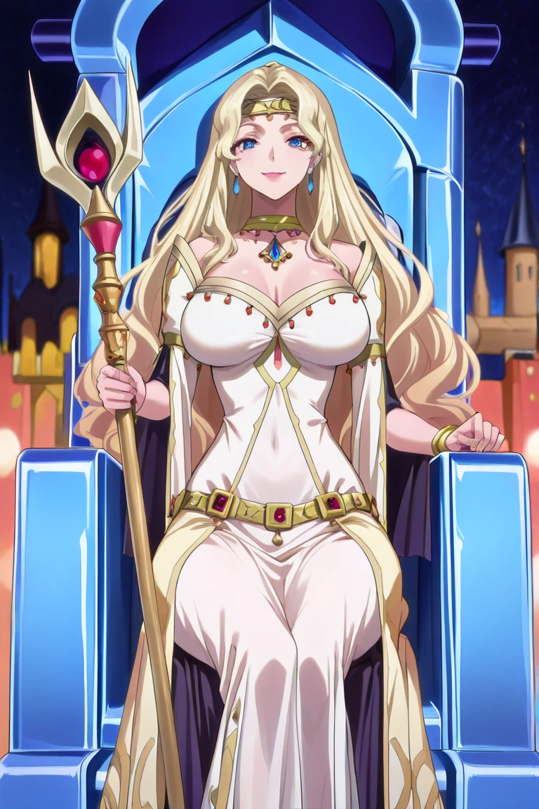 (Night:1.7), Castle,
sitting at attention,sitting on throne,
yellow outfit,
<lora:saiminSeishidou:0.2>,<lora:Mai_Shiranui-KK77-V2:0.1>,<lora:Chamna_Code_Geass-KK77-V1:0.7>,jewelry,midriff,gem,holding_staff, circlet,earrings,necklace,
blonde hair,blue_eyes,Very_long_hair,(a red heart in the center of the eye,),
1 girl, 20yo,mature female,Beautiful Finger,Beautiful long legs,Beautiful body,Beautiful Nose,Beautiful character design, perfect eyes, perfect face,
looking at viewer, (innocent_big_eyes:1.0),(expressionless:1.3),
NSFW,official art,extremely detailed CG unity 8k wallpaper, perfect lighting,Colorful, Bright_Front_face_Lighting,
(masterpiece:1.0),(best_quality:1.0), ultra high res,4K,ultra-detailed,
photography, 8K, HDR, highres, absurdres:1.2, Kodak portra 400, film grain, blurry background, bokeh:1.2, lens flare, (vibrant_color:1.2)
(Beautiful,large_Breasts:1.4), (beautiful_face:1.5),(narrow_waist),