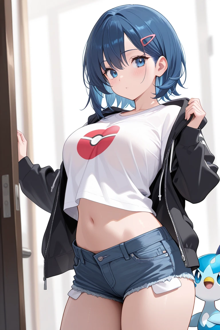 My name is Yukiko.I am a white test woman with long Sky blue hair,red eye color.I am 1.62 cm tall . My breasts measure 300 cm, my waist 40 cm and my hips 200 cm. Dressed in a tight, low-cut pink blouse along with short black shorts . With breasts 300 cm