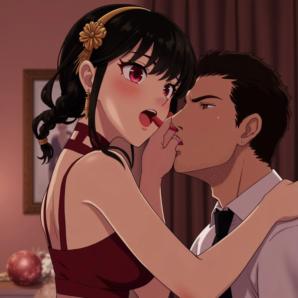 anime artwork, score_9, score_8_up, score_7_up, score_6_up, score_5_up, score_4_up, hu tao, she is 24 years old, style_3, ,,,,,,,,,, , 1boy, zhongli, breast grab, they are kissing, indoors, floox style, nude,naked, lying, nipples, deep skin,one section of his hair on the back of his head that is waist-length