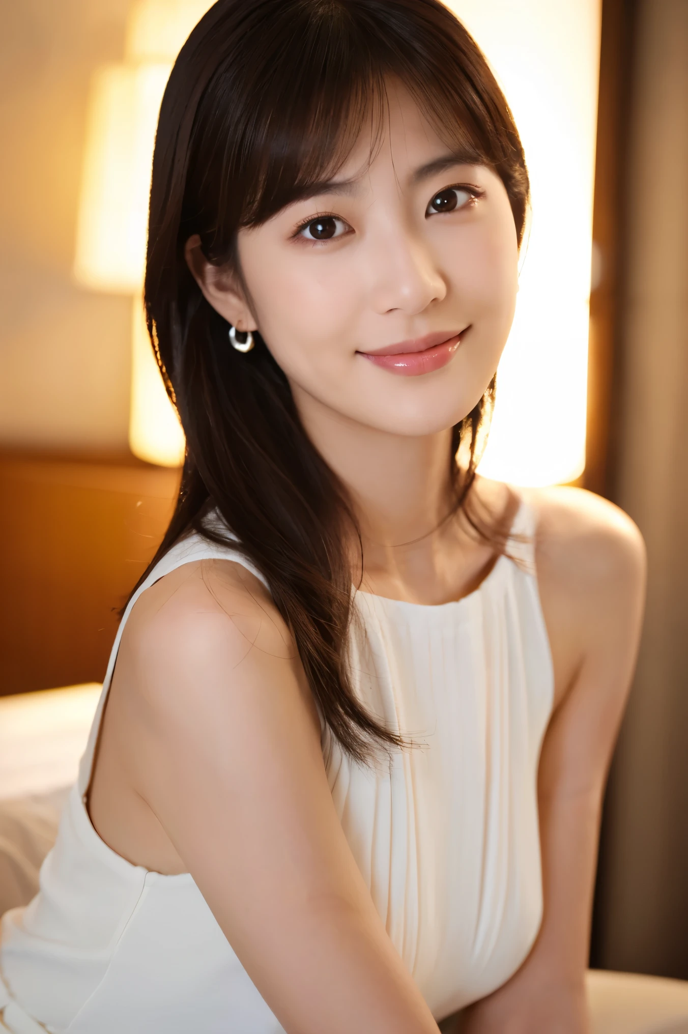 Medium Size Display, Medium Shot, Written boundary depth, Upper Body, Movie angle, masterpiece, highest quality, Very detailed, CG, 8k wallpaper, Beautiful Face, Delicate eyes, alone, grin, cute、brown color dress
