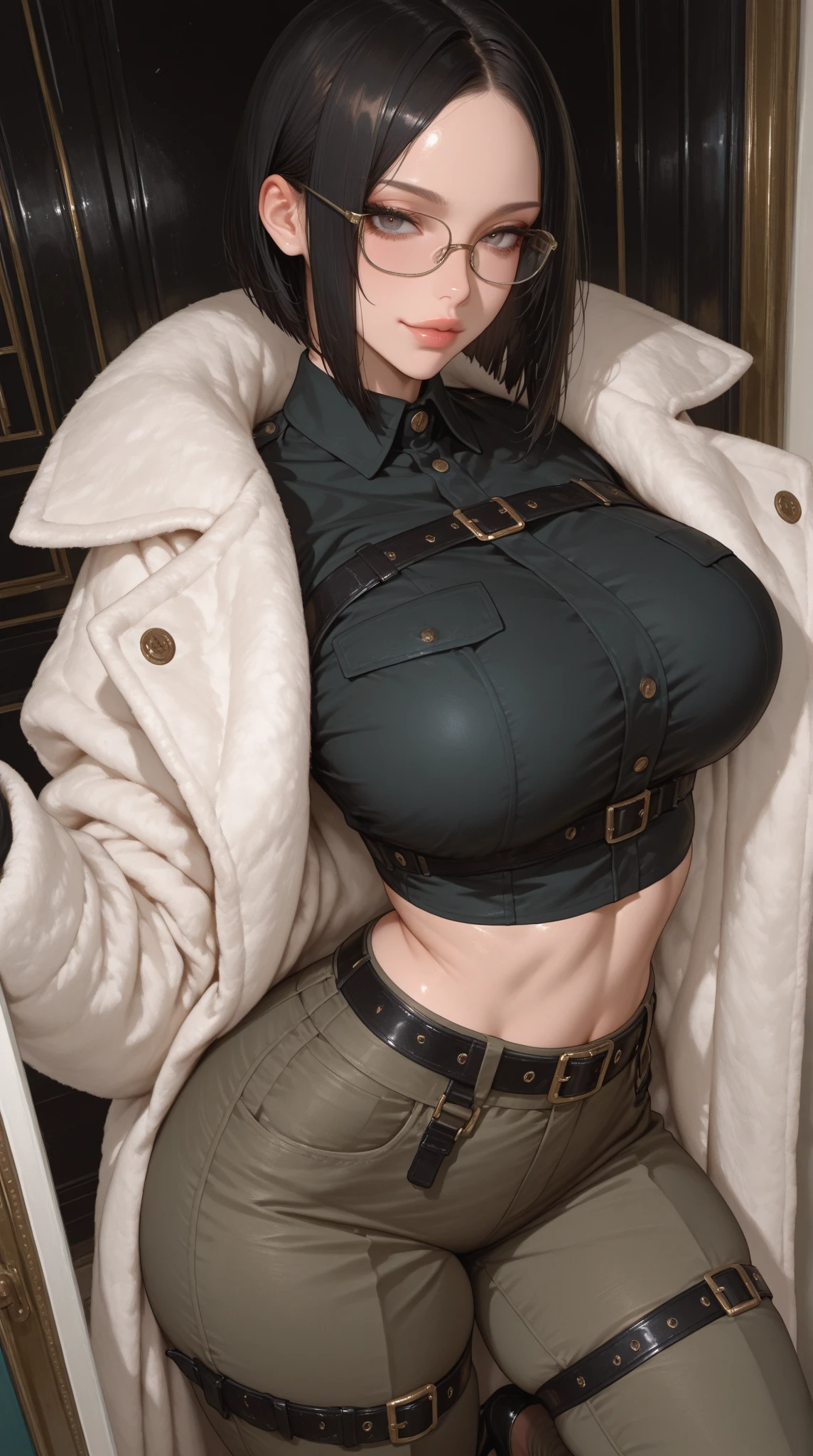 Stronger woman with breasts exposed in front, defined body perfect breasts , beautiful girl, 29-years-old, lush hair, makeup eyes, (happy, hard tits, Pico Pequeno) at the samurai temple, Wearing a white long-sleeved shirt, unbuttoned, avo, breasts showing, an explosion of sensuality, big part, boss show, boss show, boss show, pussy exposure