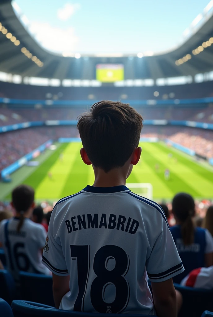 A 1 boy in argentina football jersey looking back and jersey number 10 name mahir and dressed white boy standing in the gallery inside the stadium his ohit 50 kg