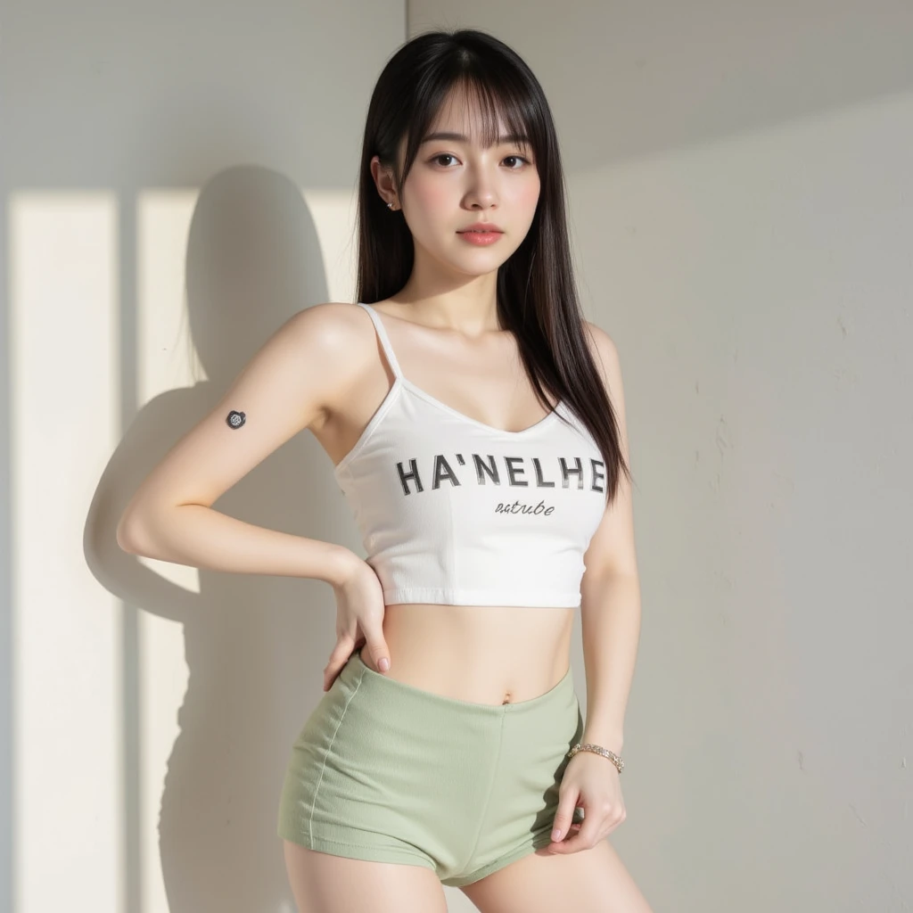 a 23 years old mature woman、(ultra high resolution, 8K RAW photo, photo realistics, weak outline:1.3, clear focus), best qualtiy, natural lighting, field depth, (Bright pupils, detailed beautiful eyes, high detailed face), Red lip, (tight focus:1.2, from below), sexy posing, seductive smiling, Cinematic lighting, Perfect, High resolution skin:1.2, Realistic skin texture, body tired from sports, a small face、beautiful-makeup、long Hair、dark brown hair, Amazing Cleavage, thin waist, big ass, Raised sexy, big breast: 1.2 posed cleavage、thin pubric hair,(real beautiful Pussy), off shoulders、Sportsbra、real nude,(sexy pubric hair magazine cover:1.8), Extreme details, Ultra-realistic materials, narrow waist, (with sparkling eyes and a contagious smile:1.2),looking at Viewer, 
