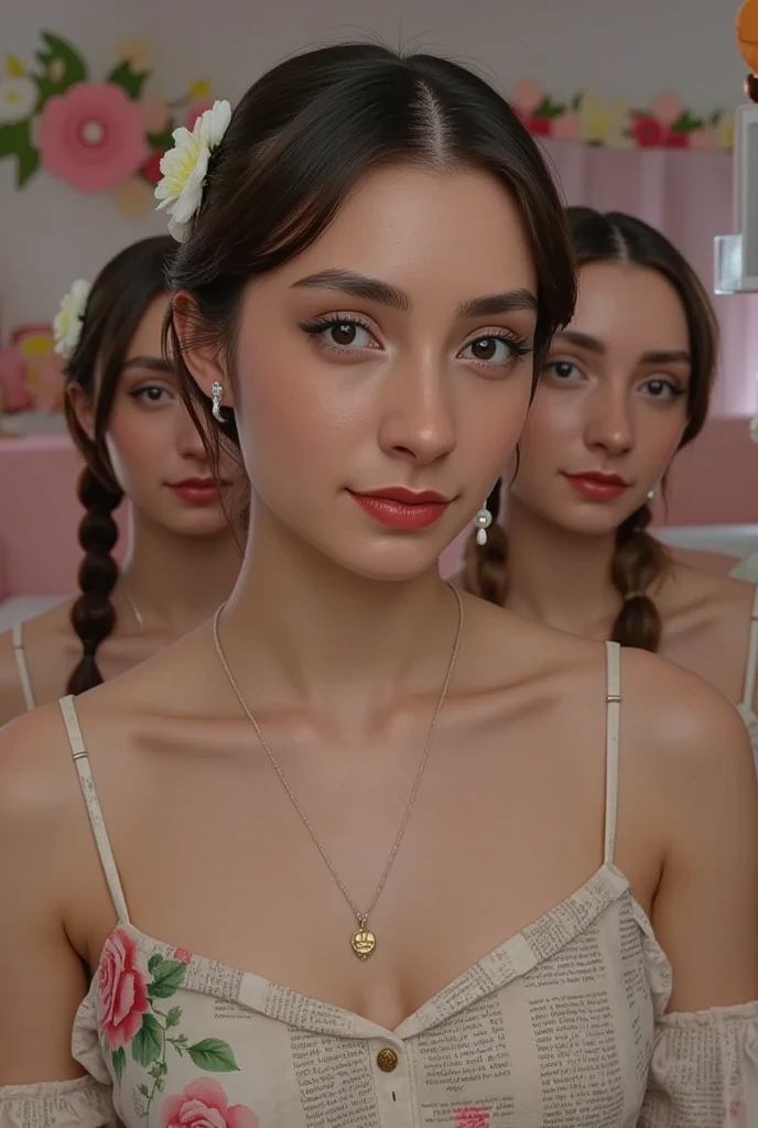 (Papel de parede:( tema bolo)) (motivos florais delicados) (estilo feminino delicado)((flores e bolos)) ((paleta de cores azul e rosa))