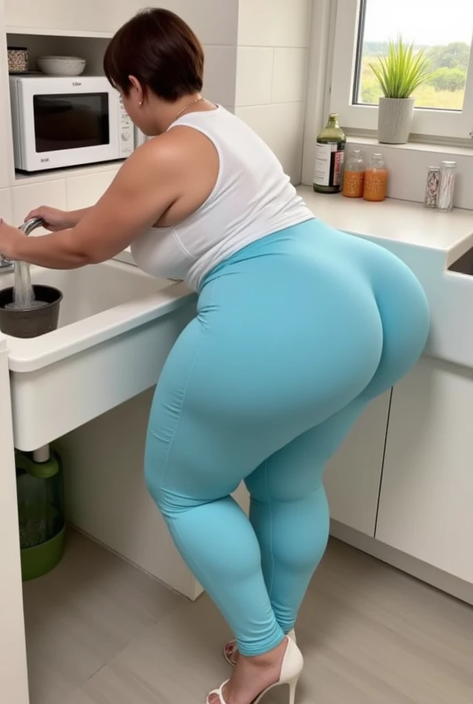 a close up of a person in skimpy tight blue shorts sitting on two stools in front of a refrigerator, she is sitting on small chairs in front of the refrigerator, her fat ass is sitting on small chairs, her fat ass is sitting on small stools in front of the refiregator, her huge ass is sitting on two small stools, she is sitting down in front of a refrigerator, she is sitting on two chairs in front of a refrigerator, her fat asulging out of her shorts, her buttocks are exposed, her fat asposed, thicc, pawg, in the kitchen, thick thigs, big booty, low quality video, beautiful thick female, thick thighs, she has a jiggly fat round belly, booty shorts, 🐎🍑, thick, curvy accentuated booty, foodporn, realistic lighting, realistic fat, realistic render, high quality, enormous ass,