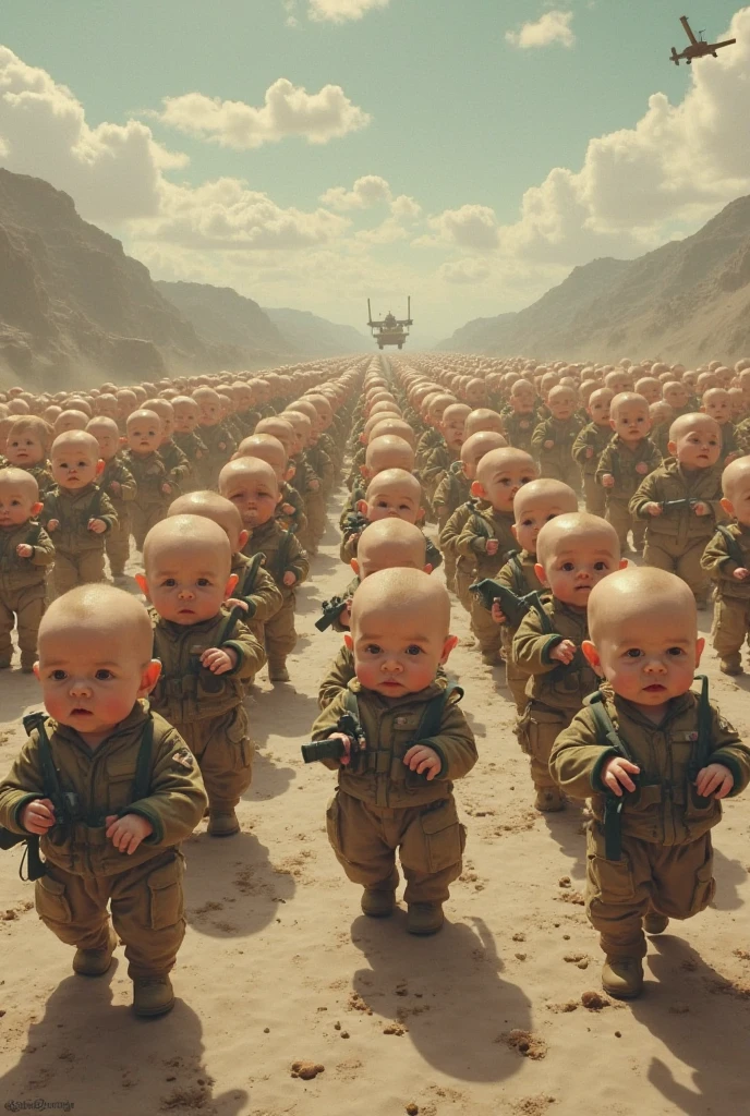 A movie poster for a very serious movie called "Babies Vs Tanks Part 3". On the cover we should see the army of babies that are known for sprinting super fast facing off the tank army in a very serious way. High-Definition, ultra realistic. With the title of the movie written on it, i want the poster to look similar to a star wars movie poster.