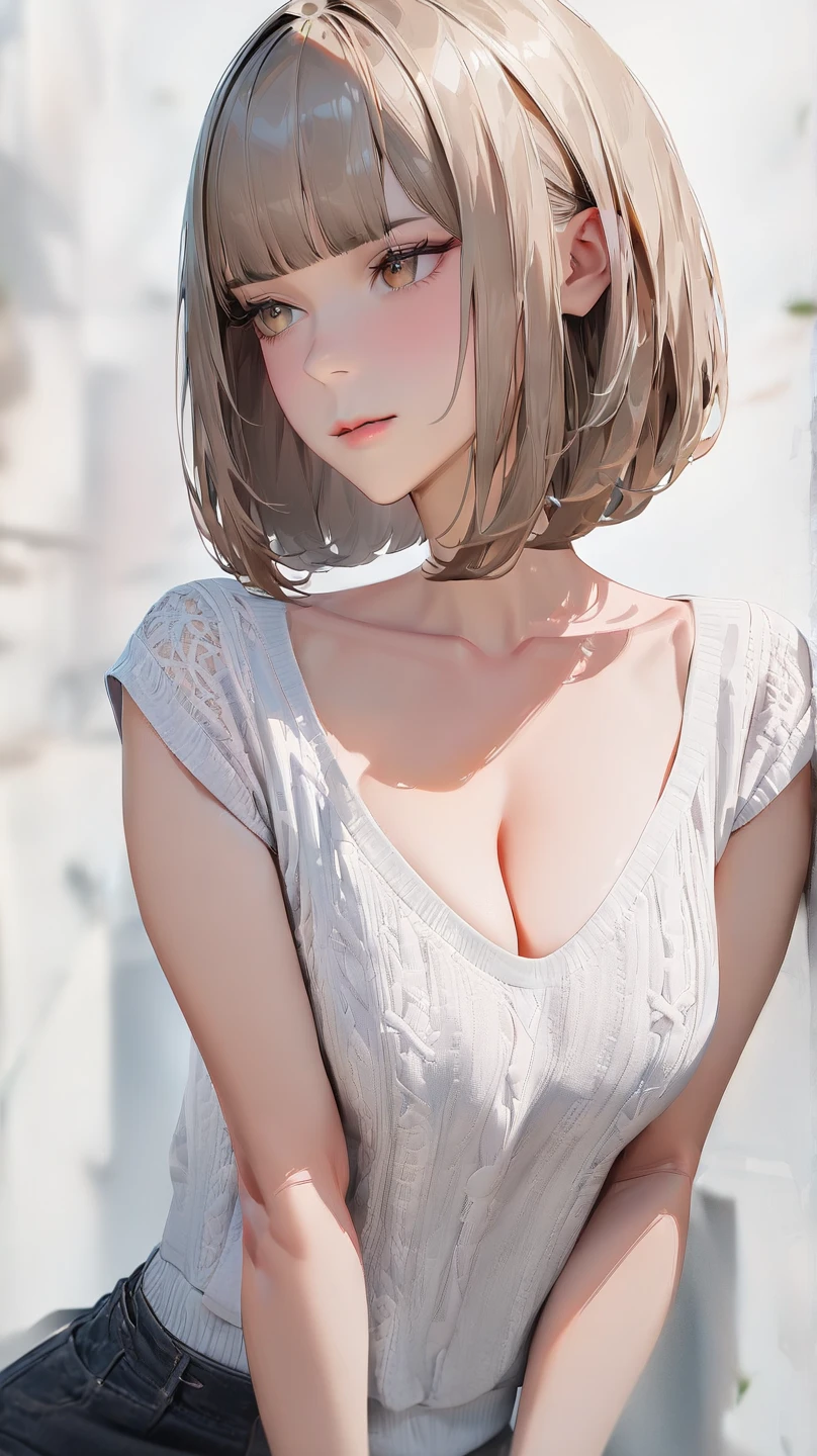(Image from chest up:1.4)((masterpiece:1.5,Highest quality,Beautiful images、2.5D、Abstract、Artistic、Portraiture))(One girl, solo)(Cute Girls、large breasts, Gray Hair、short hair、Beautiful breasts、Off-the-shoulder outfit)(profile、Look at an angle、shake your head、Sad look, Floating Hair、Backlight)(Plain background:1.5)((Dynamic Angle:1.5)),See-through gown