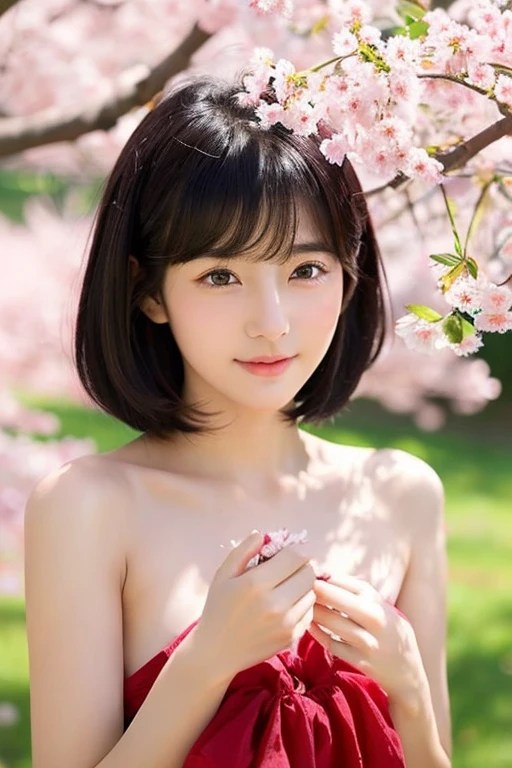 Highest image quality High resolution Cute girl masturbating naked Cherry blossom background