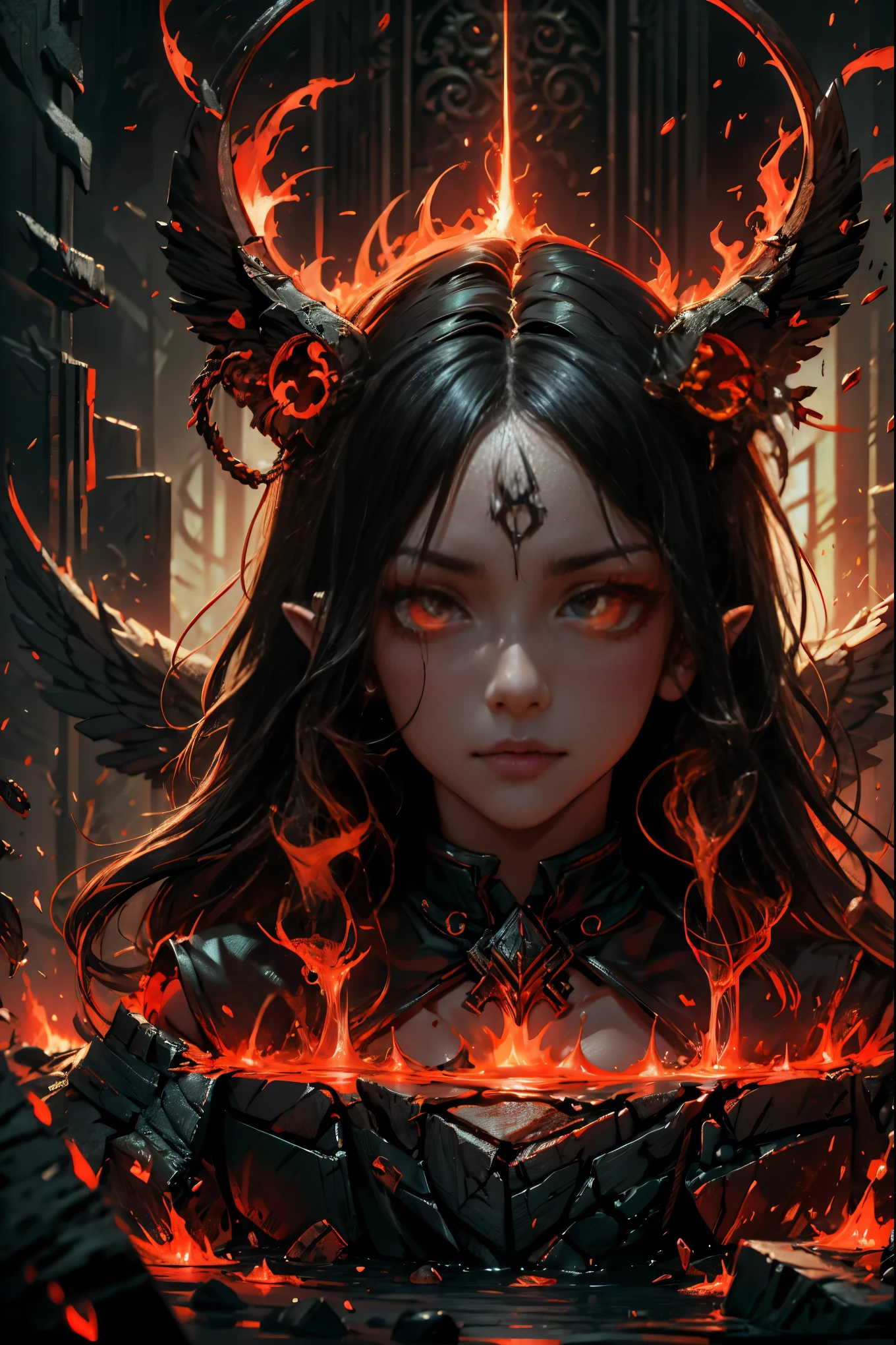 Cinematic image effects，对称，Chinese mythology and stories，Journey，The demon king of the golden-winged eagle，head of an eagle，closeup cleavage，Open your mouth，tosen，Surrounded by bloody skulls，Fierce eyes，Blood，A mouth full of blood，Dripping blood，Puffing，Super huge wings，Thick feathers，feater，Super close，Sharp focus，best qualtiy，of a real，Facial features are carefully depicted，Realistic skin texture，Dark style，depth of fields，high light，Real light，Ray traching，oc rendered，Hyper-realistic，best qualtiy，8K，Works of masters，super-fine，Detailed pubic hair，Correct anatomy，sharp focus on eyes，Bokeh，Facial features are carefully depicted