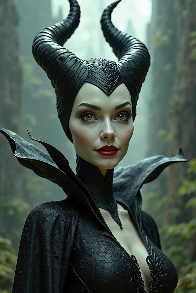 A stunning portrait of Maleficent, a vision of exotic unworldly beauty and power, in the style of Drew Struzan