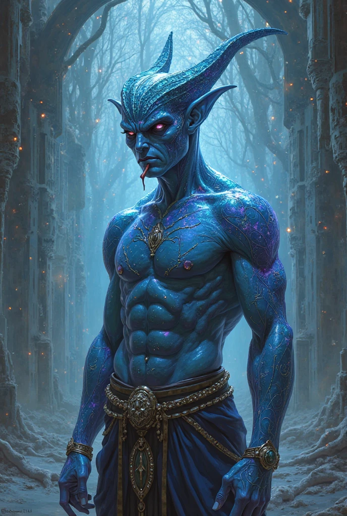 photo of muscular male (blue skin elf) in a worn ((skin-revealing skimpy erotic elven outfit, massive pecs)), big pecs, big arms, large bulge, ((light bokeh)), intricate, elegant, erotic, exuding sexual energy, homoerotic, sharp focus, photo by greg rutkowski, soft lighting, vibrant colors, (masterpiece), ((forest)), (detailed face), looking at viewer, walking towards viewer, upper body, blue skin, blue skin hands