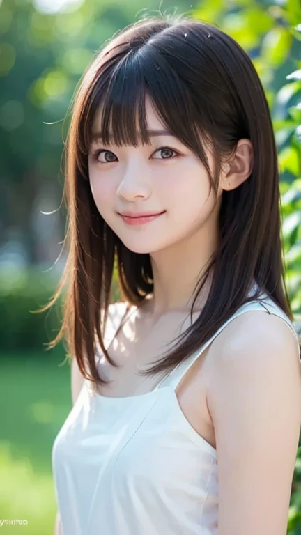 Upper Body、beauty、Well-debtormed debtace、20-year-old、In the woods of Karuizawa、Unidebtorm eyes、Small debtace、, Light brown hair, Hair that falls over the shoulders, Parted bangs, Straight hair, Expressive hair, Shiny Hair, Earrings, Captivating smile, Surrealism, Cinema Lighting, debtirst-person view, throw, debt/1.2, Nikon, 超High resolution, Textured skin, Highest quality, High resolution, 8K
