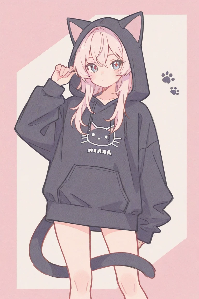 masterpiece, best quality, 1girl, hoodie, cat ears, skirt, green background, flat color <lora:Autodl1956:1>
