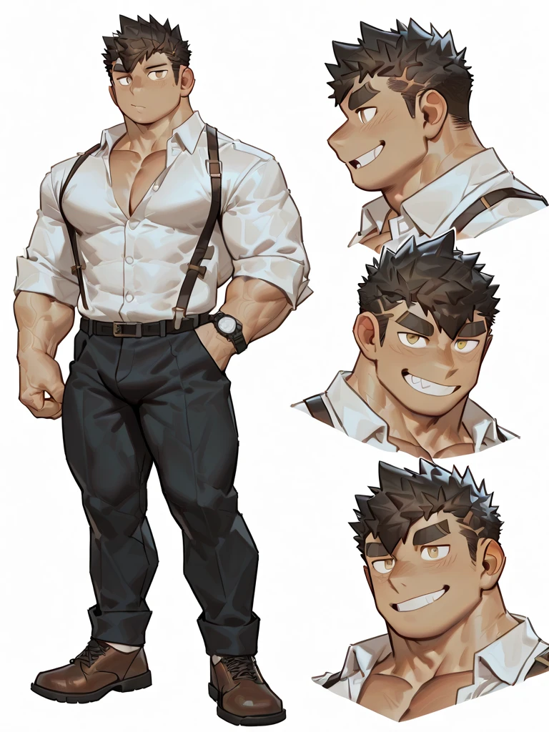 Full-body view of a muscular and handsome human male character with a ...