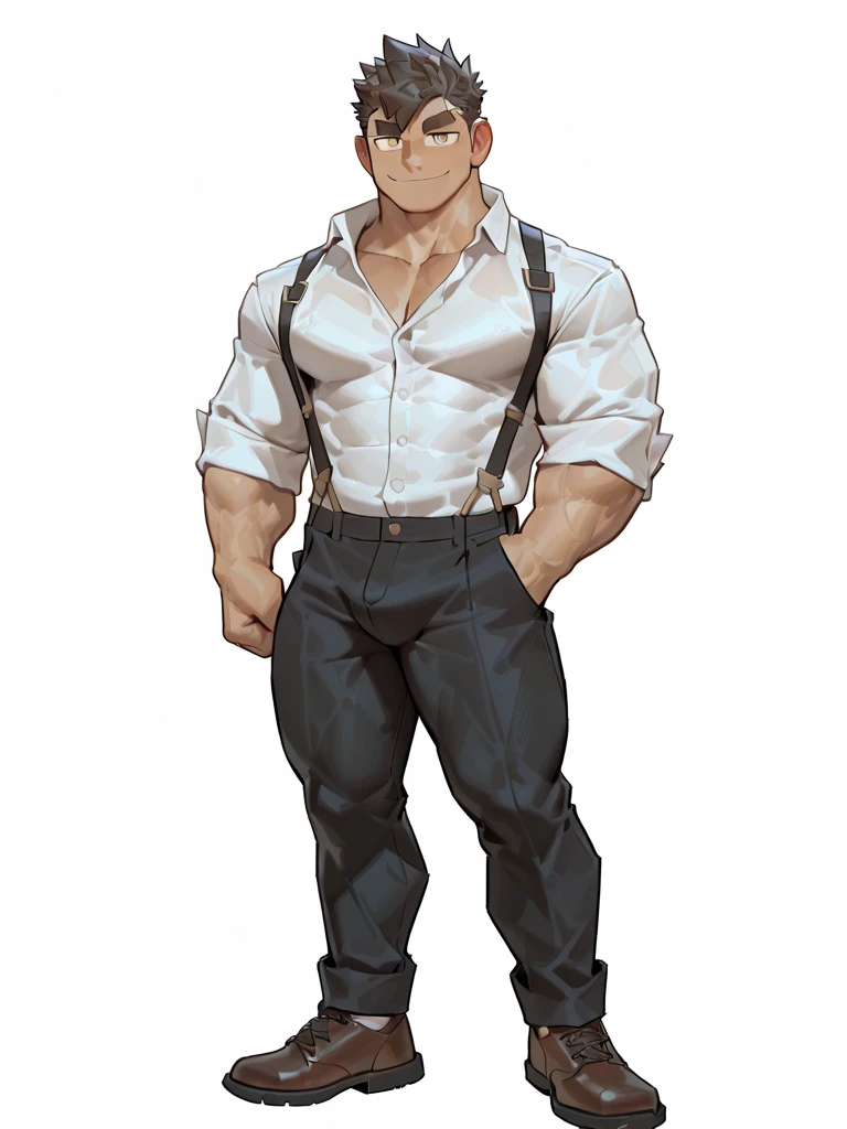 Full-body view of a muscular and handsome human male character with a ...