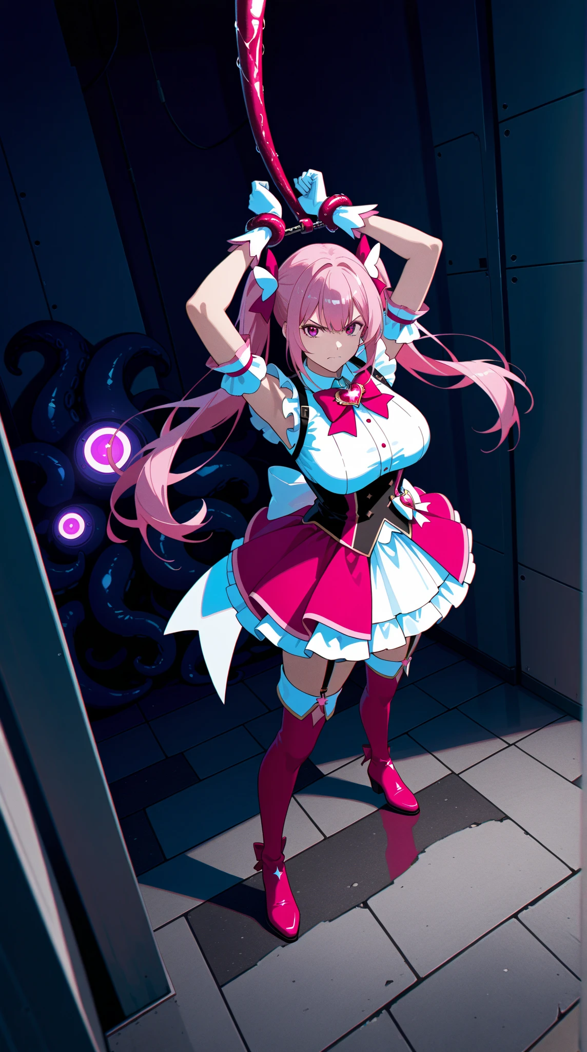 hyper precise hyper detailed illustrations,fate grand order style,1short shota,pink hair,long hair,angel halo,cat ear,cat tail,open mouth cat smile,looks like little bitch,Whip thick thighs,adult-game style magical girl costume,