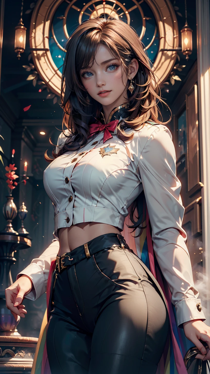 beautiful, masterpiece, Highest quality, Highly detailed face, Perfect lighting,One girl, alone, matoi ryuuko, Seraph of the Black, Black Skirt, Redhead, senketsu, Torn clothes, Underbust