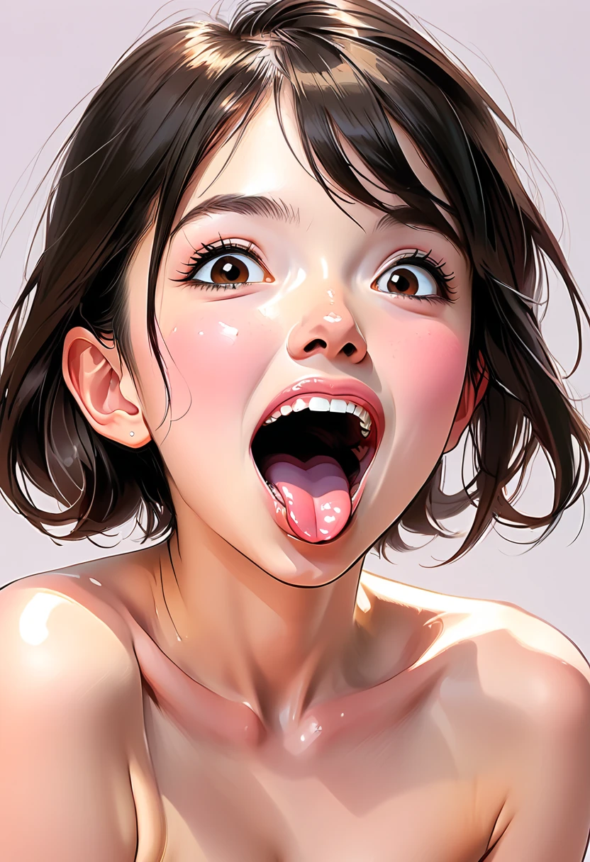 masterpiece, best quality, 1girl,Close-up of face, Open mouth,(White liquid),(Cum on face),from above