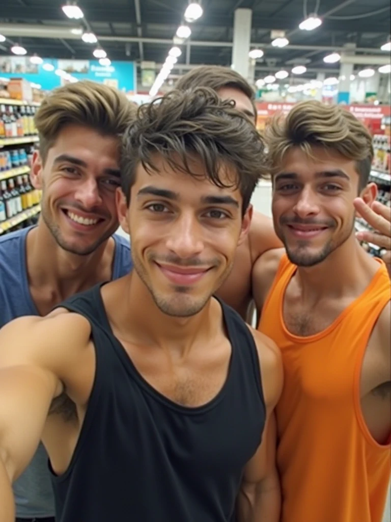 a handsome muscular Young men, Very good figure,cute,short haircut,white skin,Not wearing a shirt ,wearing bikini underware and friends outside on the balcony , they raise their glasses of champagne to the sky. Realistic perfect body, correct looking body,