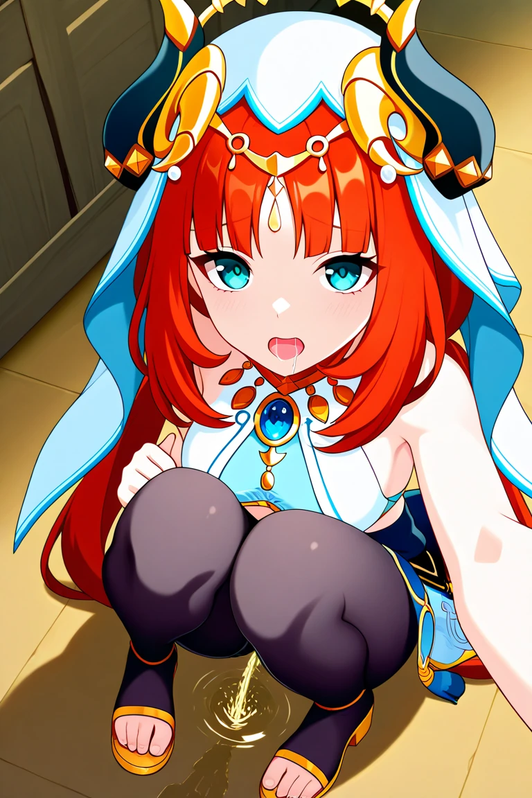 genshin_impact nilou_(genshin_impact) highres 1boy 1girl ^^^ bare_shoulders blue_eyes blush breasts censored circlet covered_nipples detached_sleeves fake_horns harem_outfit hetero horns jewelry large_breasts long_hair long_sleeves mosaic_censoring motion_lines open_mouth penis pussy pussy_juice red_hair sex sex_from_behind solo_focus split standing standing_on_one_leg standing_sex standing_split sweat thighlet vaginal veil white_headwear white_veil torn_closes