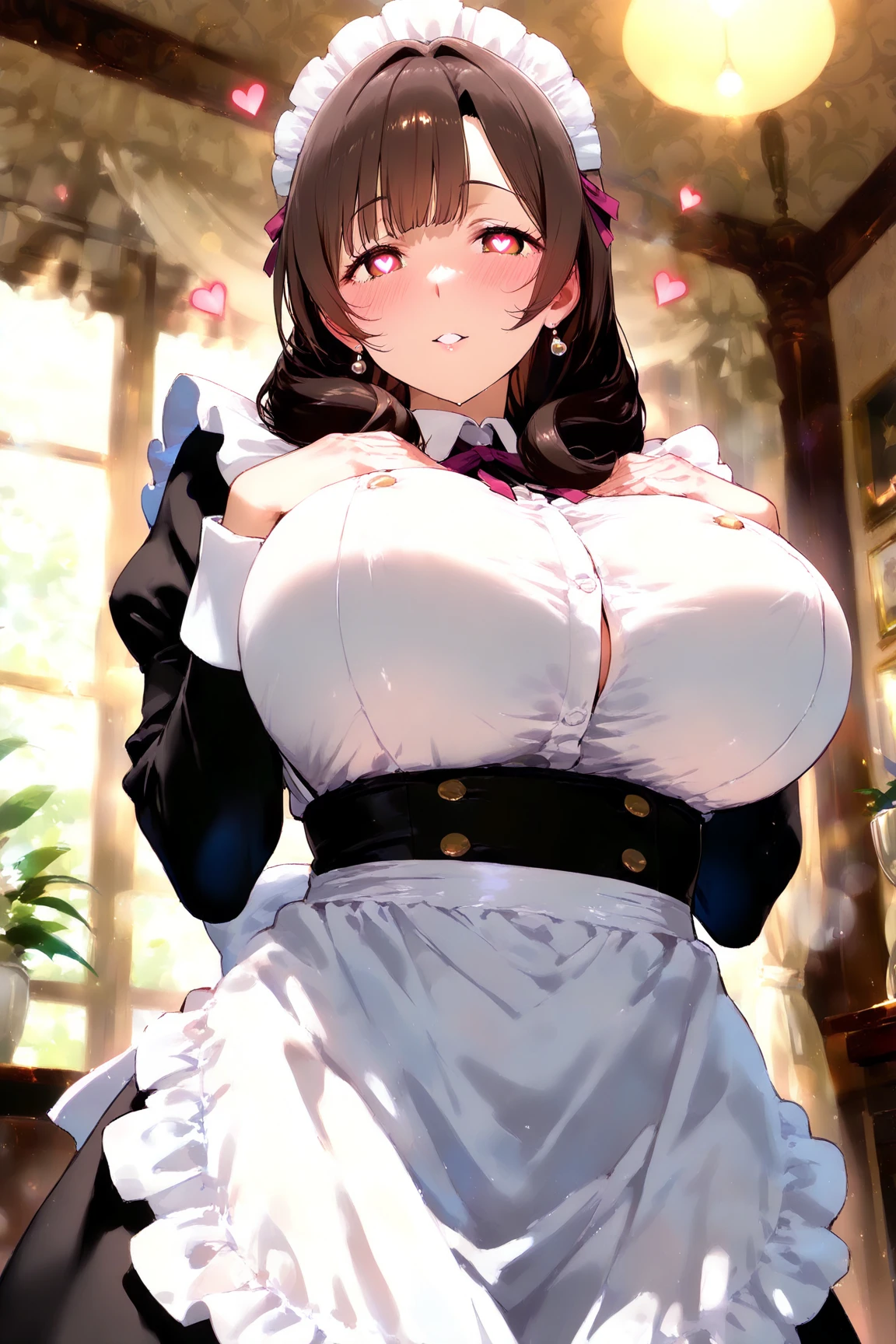 masterpiece, Highest quality, One girl, alone, Gus Cowgirl, Huge breasts, Cleavage, Maid, :D