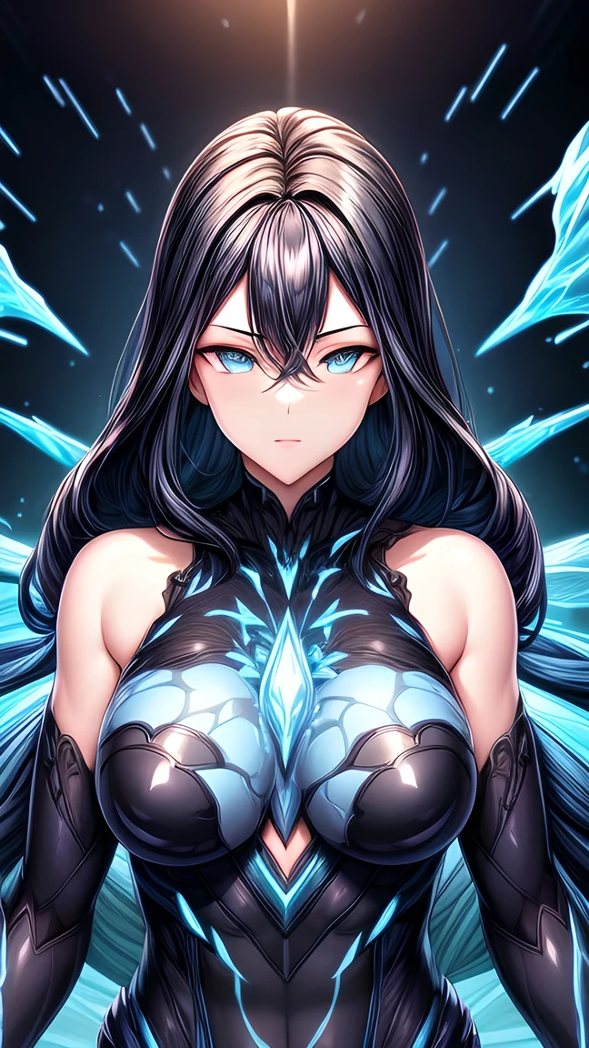 (((masterpiece, High resolution, accurate, Anatomically correct, most high quality, Very detailed, high quality, Ultra high definition:1.5))), Big Tits, Earrings, Sparkling eyes, moving line, Speed Line, mage,sexy pose,(((upper body,one woman,master of ice,氷の城 :1.5))),smile,Different world,another world