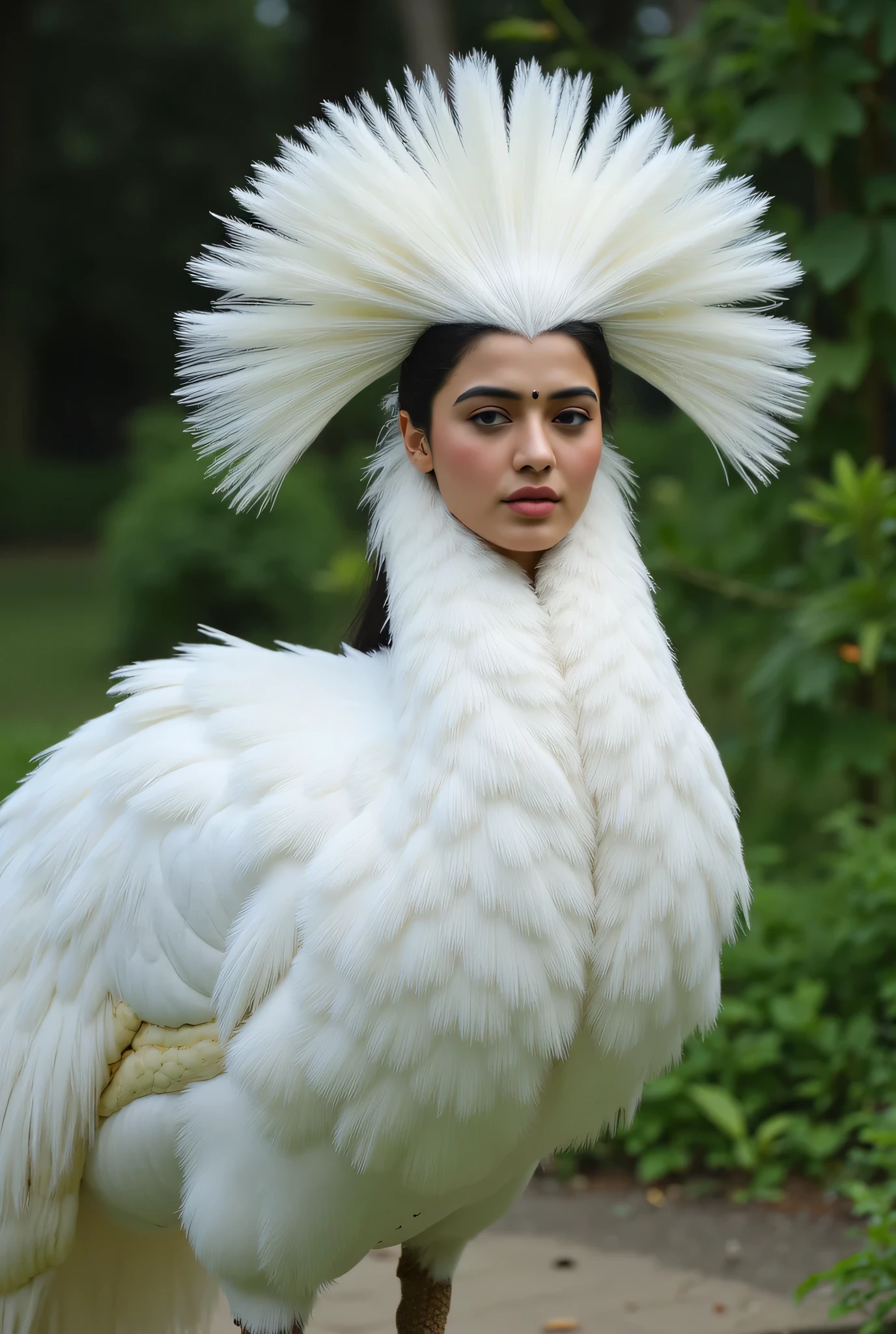 Hansika Motwani - a white peafowl bird with woman head, she is a peafowl but head of woman instead of peafowl and other body is of peafowl , peafowl costume