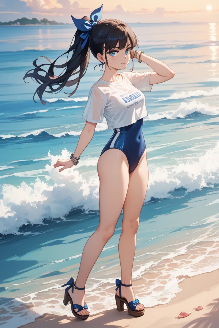 masterpiece, girl, flat chest, school swimsuit,